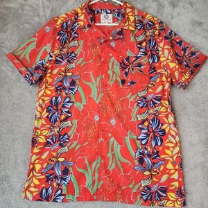 One Resolution Clothing Shirt Mens Medium Red Floral Tropical Hibiscus Hawaiian